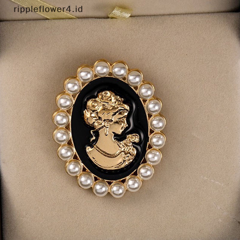 {rippleflower4.id} 1pc Vintage Emas Kecantikan Kepala Mutiara Bros Alloy Tetes Minyak Plag Lapel Pin~
