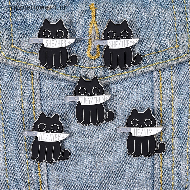 {rippleflower4.id} Enamel Pin Custom Black Cats Belati Bros She Her He Him Them Them Lapel Badges Hewan Perhiasan Hadiah Untuk Teman~