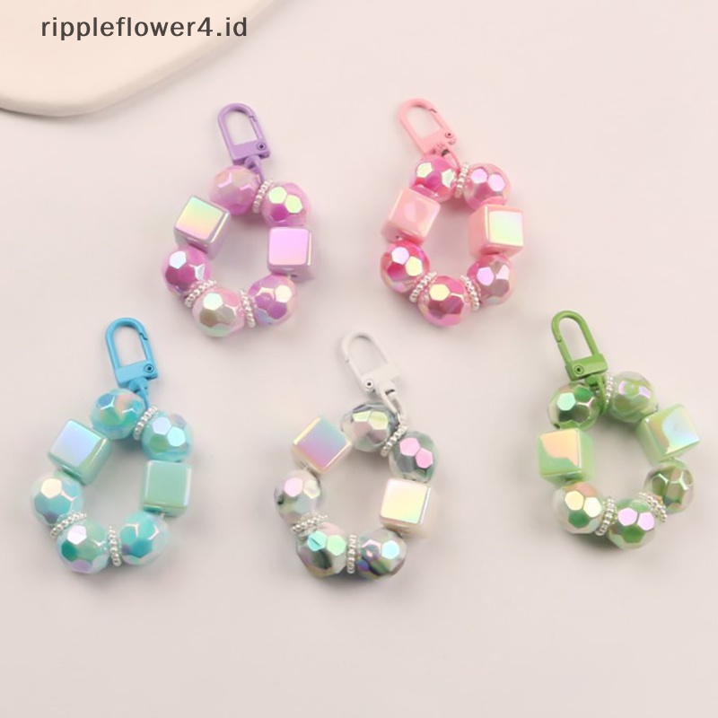 {rippleflower4.id} Manik Lucu Rantai Gantungan Kunci Liontin Kartun Kunci Ring Kecil Segar Warna Solid Aksesoris Manik Bulat Tas Gantungan Kunci Hadiah~