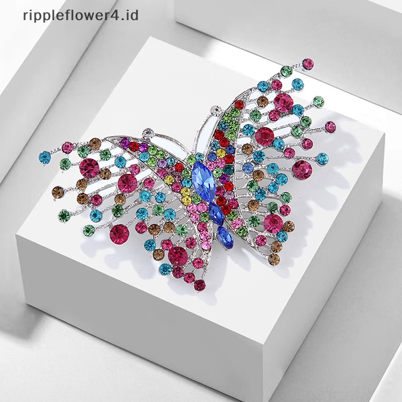 {rippleflower4.id} Bros Kupu-Kupu Berlian Imitasi Warna-Warni Untuk Perhiasan Pernikahan Wanita Mantel Brooch Pin~