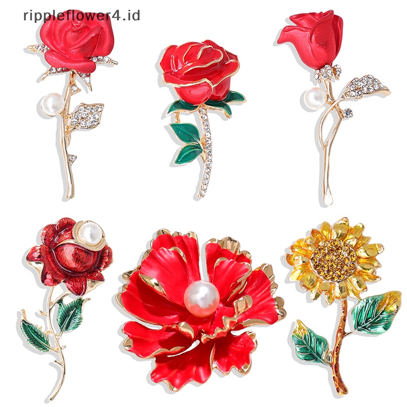 {rippleflower4.id} Alloy Pearl Rose Bros Bunga Tas Ransel Bros Pin Lencana Untuk Lady Elegan Wanita Bros Pin Dekoratif Jas Pakaian Lencana~