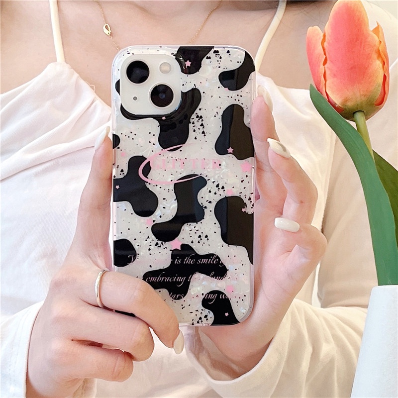 Ins Pola Sapi Cocok Untuk iPhone 14 Pro Max Casing Ponsel iPhone Pola Cetak Dua Lapis Kompatibel Dengan Iphone13 13pro 13prm iPhone 11 11pro 14plus 12Pro Max Casing Ponsel TPU Tahan Guncangan