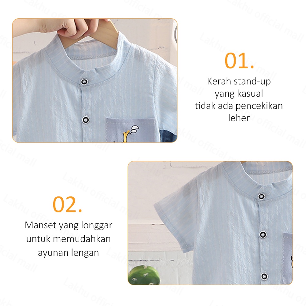 Lakhu Set Baju Kaos Anak Unisex Usia 1- 4 Tahun Setelan Pendek Anak Karakter