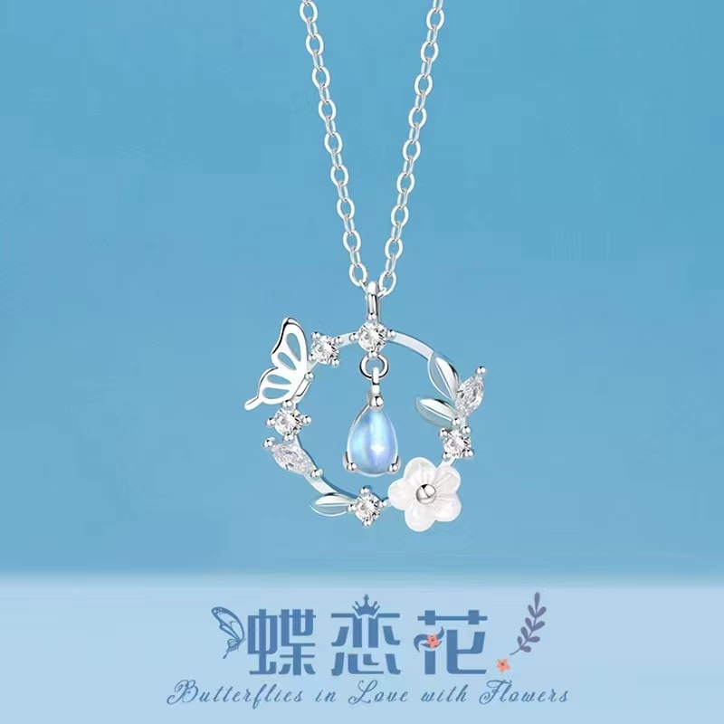 Kalung Bulan Bintang Mahasiswa Cinta Hadiah Ulang Tahun Moonstone Kalung Perempuan Klavikula Liontin Fashion Desain Kalung