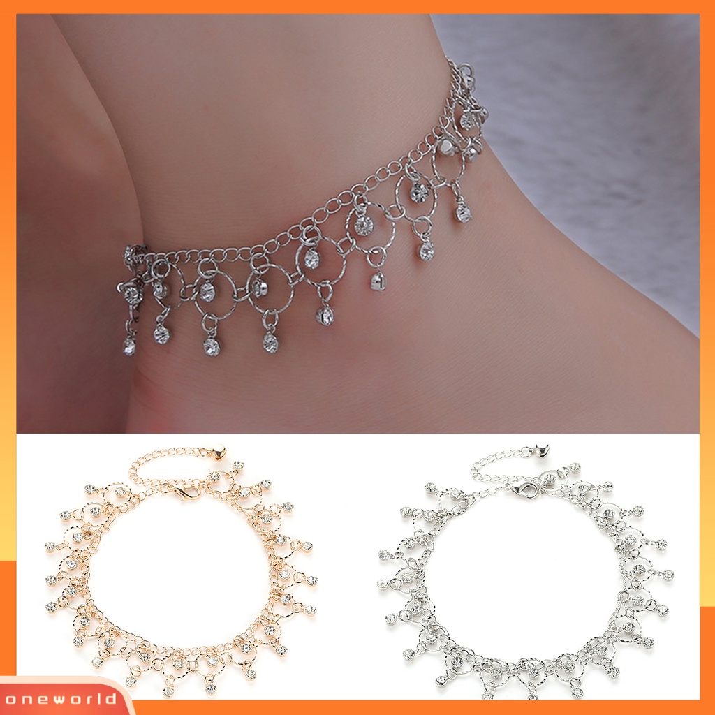 [WOD] Wanita Gelang Kaki Geometris Liontin Jumbai Perhiasan Berlian Imitasi Berkilau Rantai Anklet Beachwear