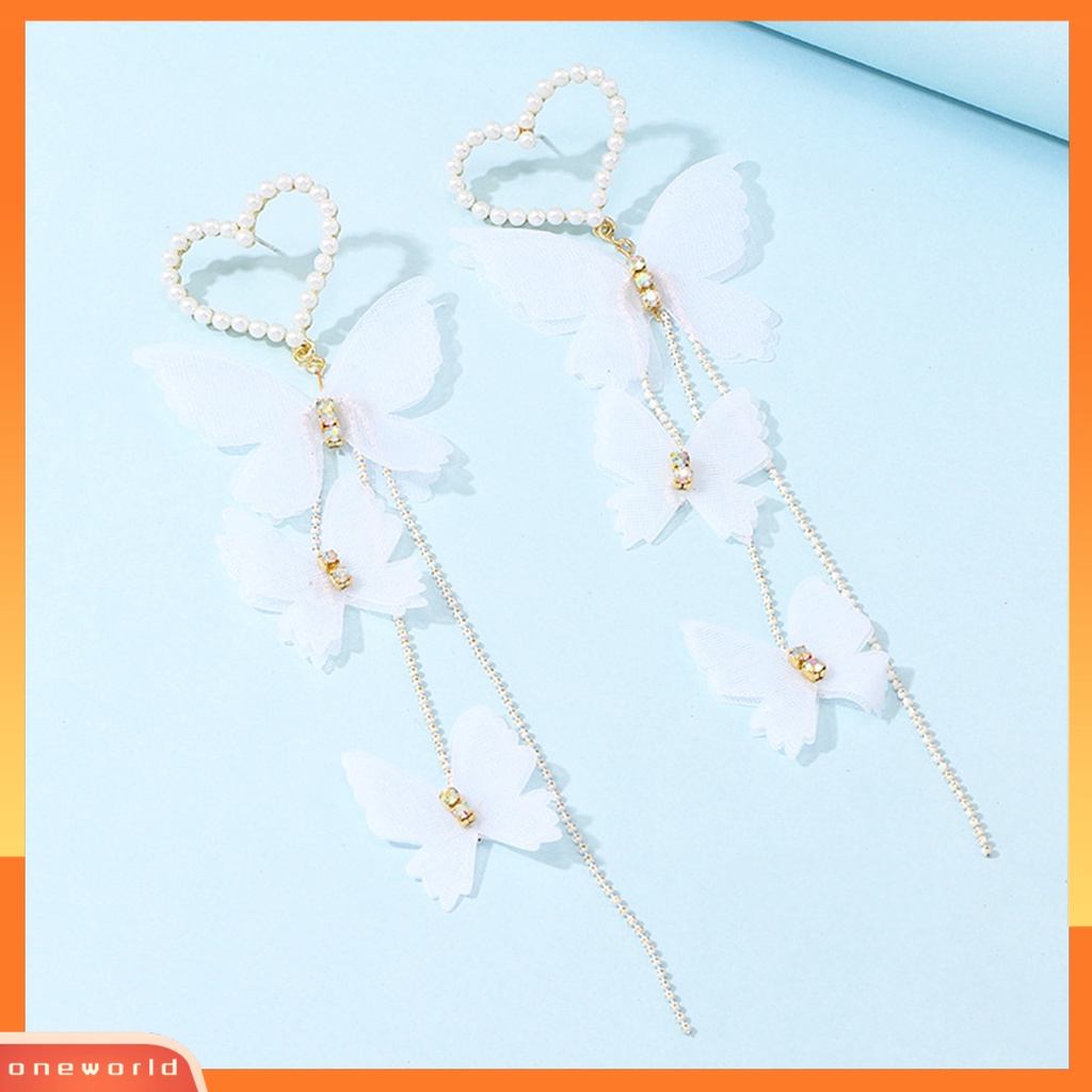 [WOD] 1pasang Anting Drop Alloy Hias Fashion Mutiara Imitasi Butterfly Heart Drop Earrings Untuk Liburan