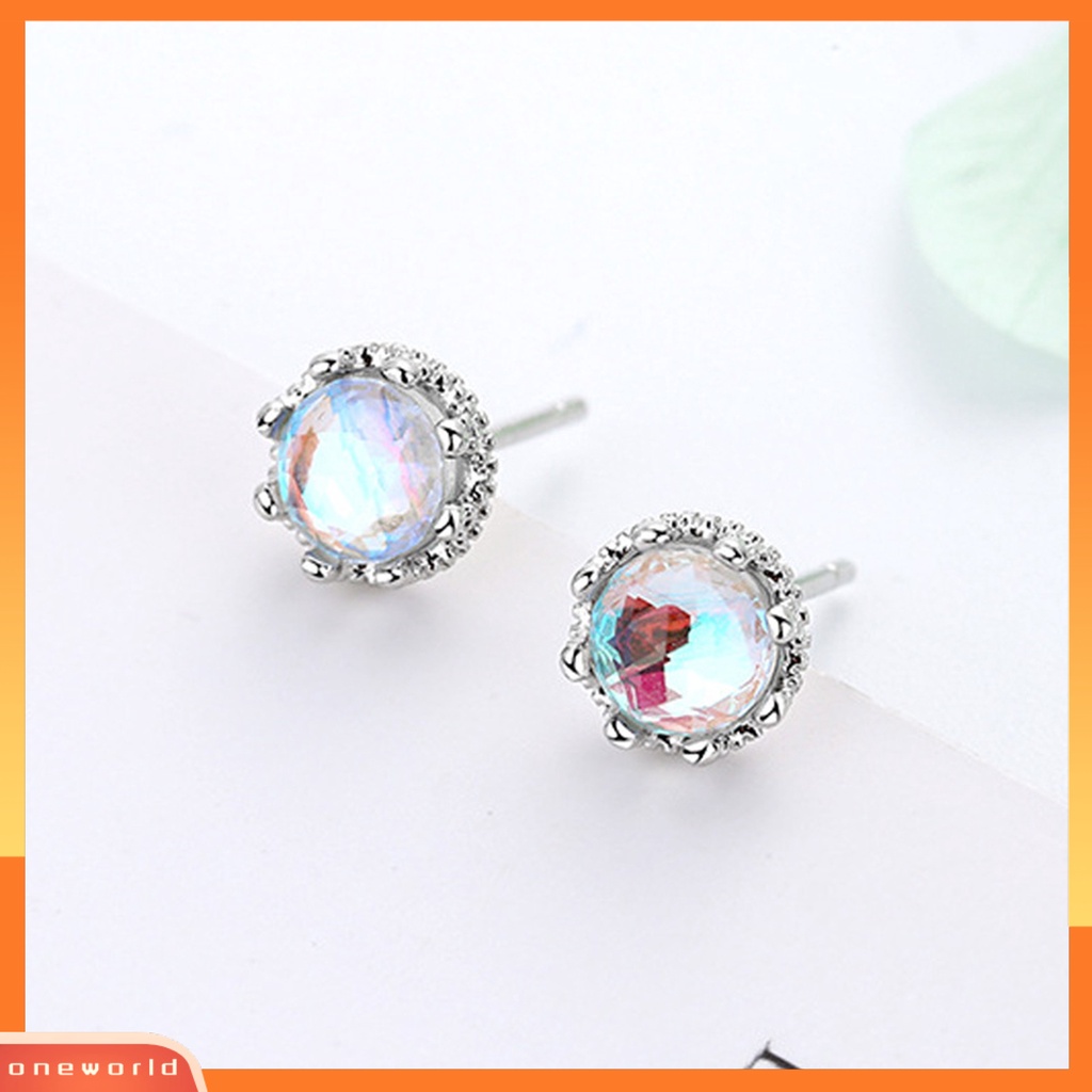 [WOD] 1pasang Ear Studs Gradient Gaya Klasik Temperamen Hias All-match Perhiasan Hadiah Bulat Wanita Mahkota Faux Moonstone Earrings Aksesoris Tunangan Untuk Pacaran