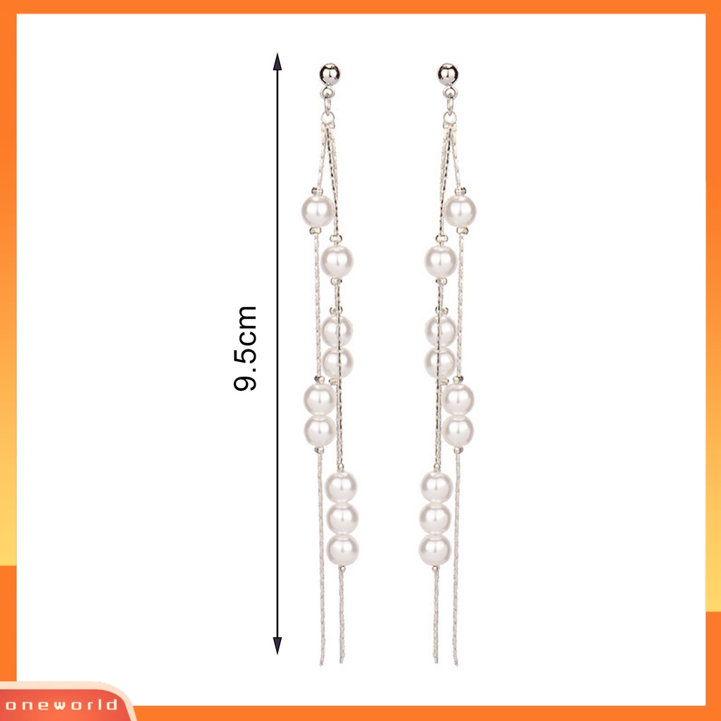 [WOD] 1pasang Anting Menjuntai Jumbai Panjang Elegan Alloy Berkilau Berlian Imitasi Anting Mutiara Imitasi Untuk Wanita