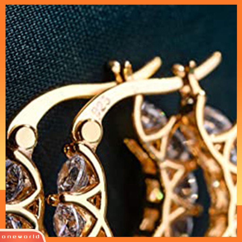 [WOD] 1pasang Anting Hoop Wanita U-shaped Rhinestones Jewelry Anting Lingkaran Gaya Perancis Ringan Untuk Pernikahan