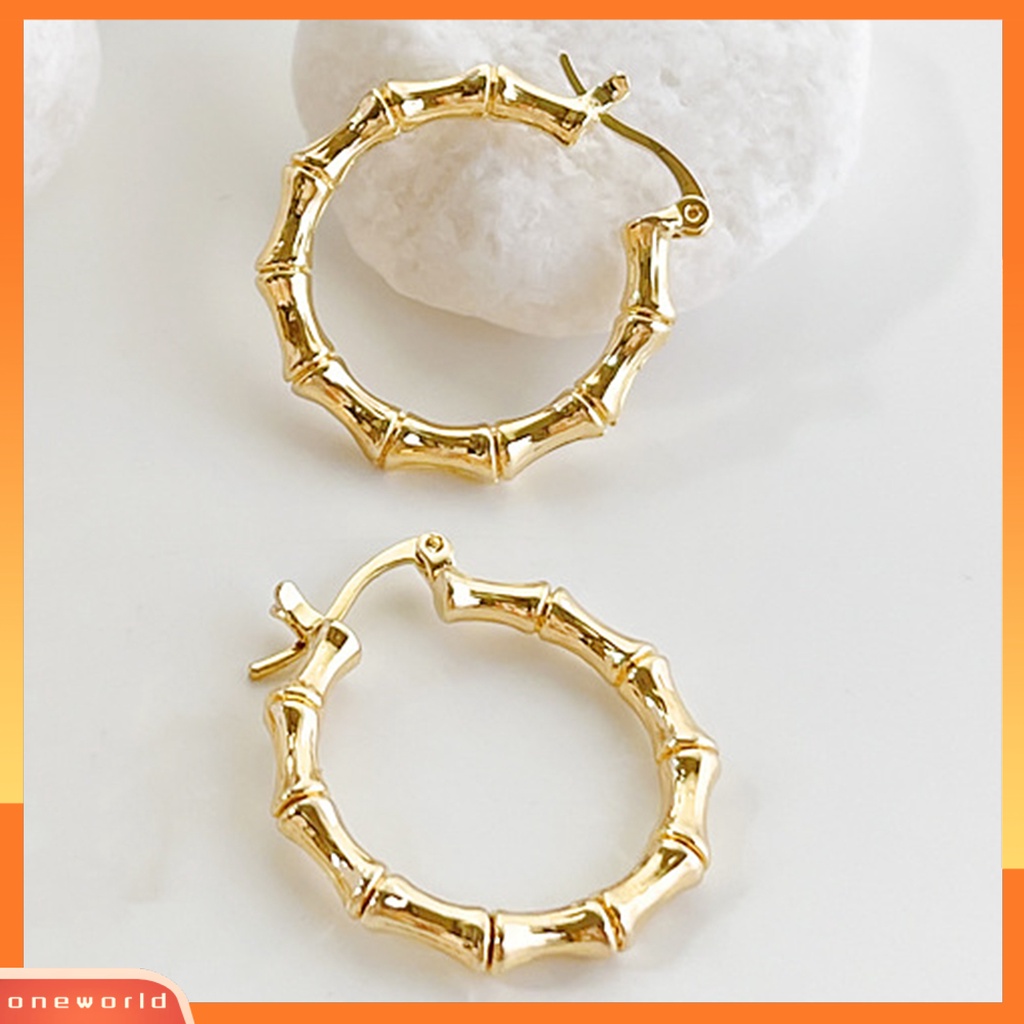 [WOD] 1pasang Anting Wanita Bambu Bulat Perhiasan Berlebihan Fashion Penampilan Anting Hoop Untuk Prom