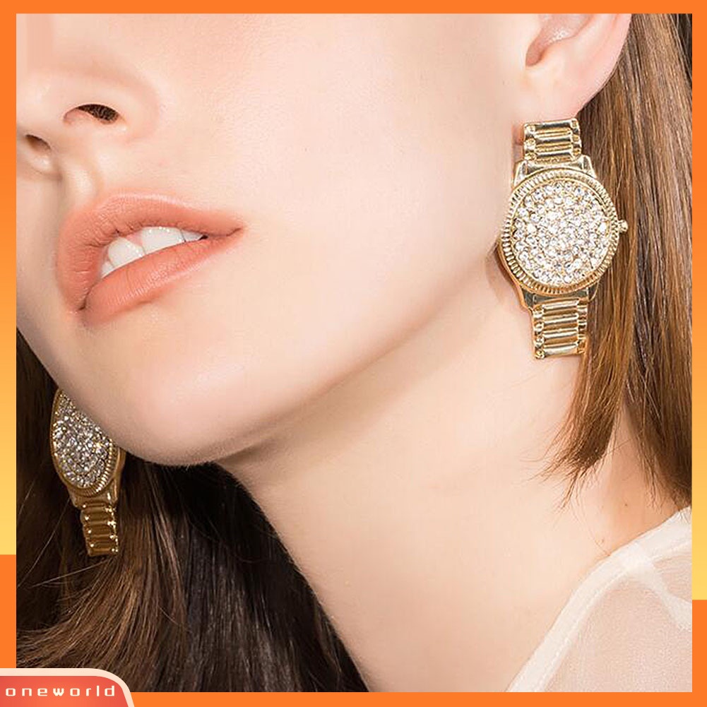 [WOD] Jam Tangan Berlian Imitasi Wanita Bentuk Oval Geometris Menjuntai Ear Drop Earrings Jewelry