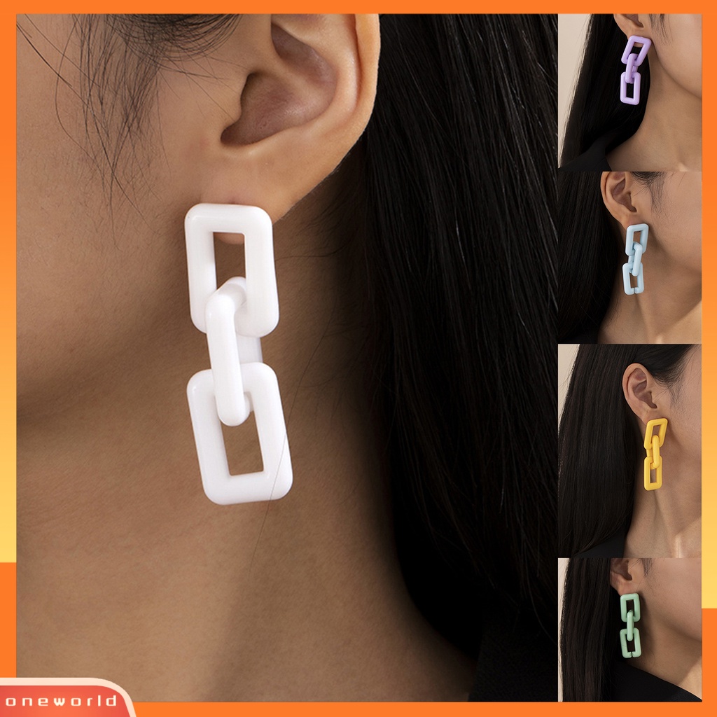 [WOD] Wanita Sederhana Berlebihan Geometri Persegi Panjang Menjuntai Akrilik Ear Stud Earring Hadiah