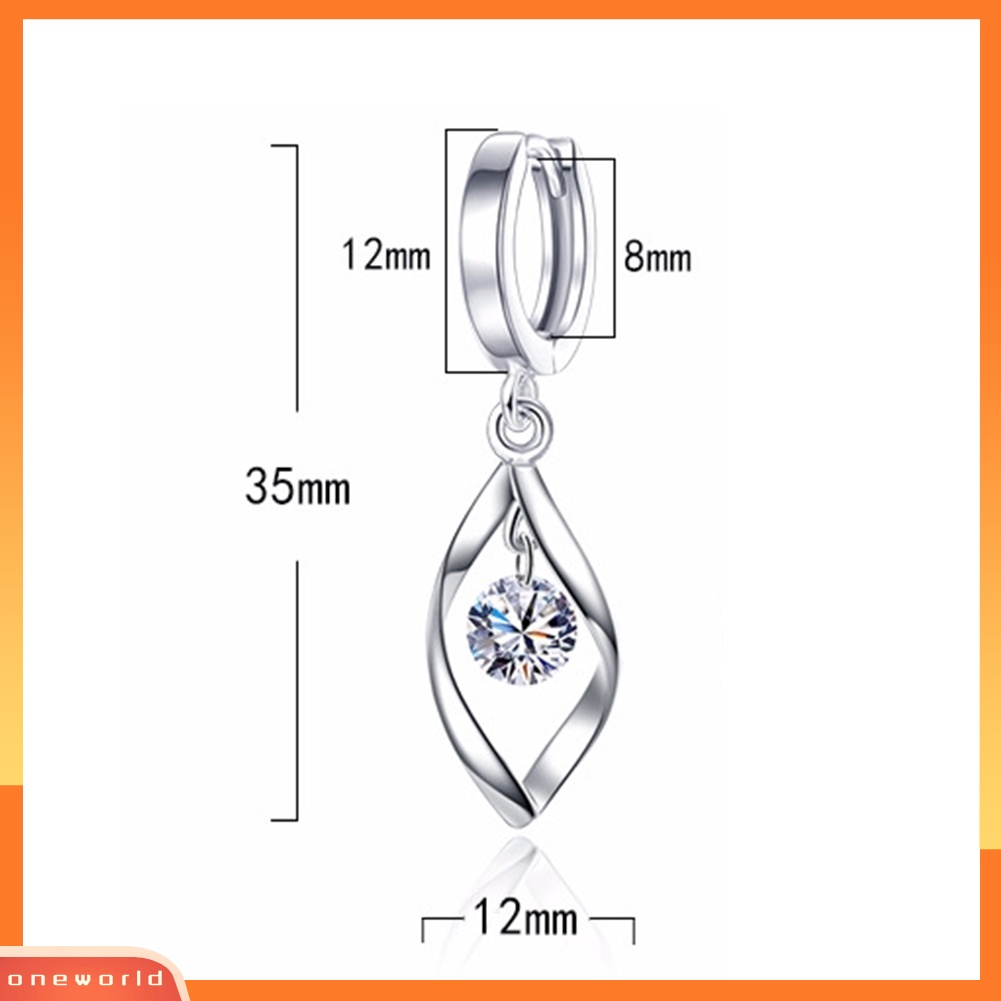 [WOD] Elegan Cubic Zirconia Berputar Cinta Panjang Memutar Liontin Wanita Huggie Earrings