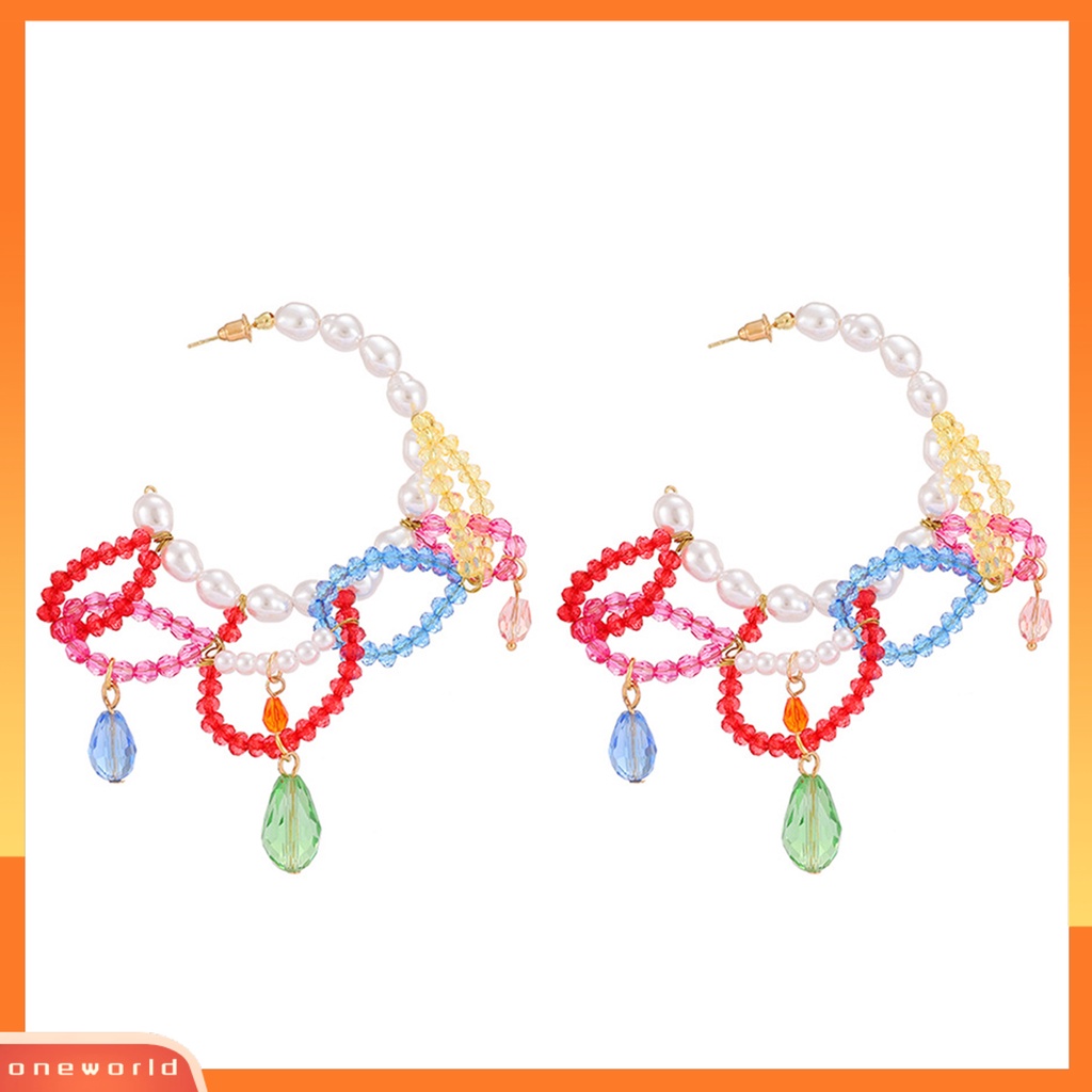 [WOD] Anting Hoop Berlebihan Rumbai Perhiasan Fashion Handmade Rajut Anting Manik-Manik Mutiara Imitasi Untuk Pesta