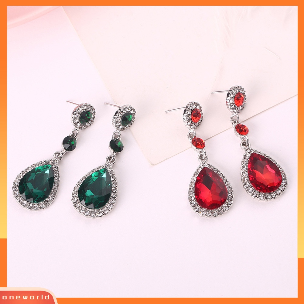 [WOD] Pesta Fashion Wanita Berlian Imitasi Mengkilap Hias Tetesan Air Panjang Menjuntai Stud Earrings