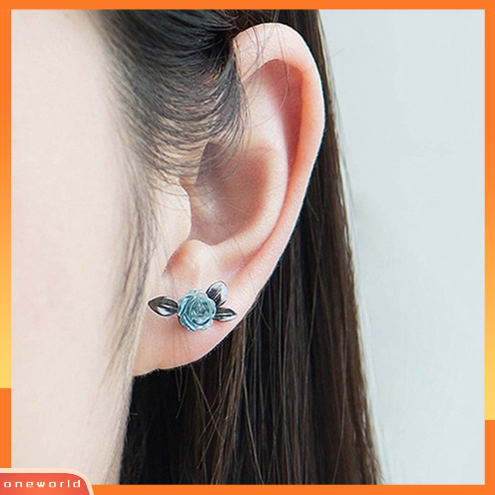 [WOD] Fashion Wanita Asimetris Duri Cabang Bunga Mawar Ear Stud Earrings Perhiasan