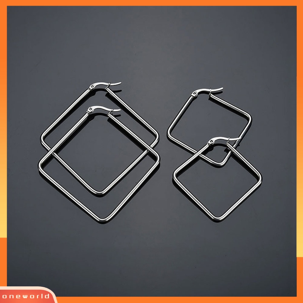 [WOD] Anting Kait Hoop Persegi Berlebihan Anting Lingkaran Persegi Bahan Stainless Steel Untuk Pub