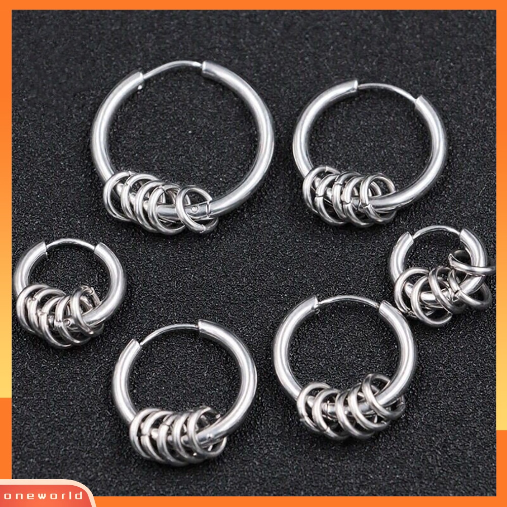 [WOD] Fashion Unisex Lingkaran Hip-Hop Baja Huggie Anting Pesta Club Perhiasan Hadiah