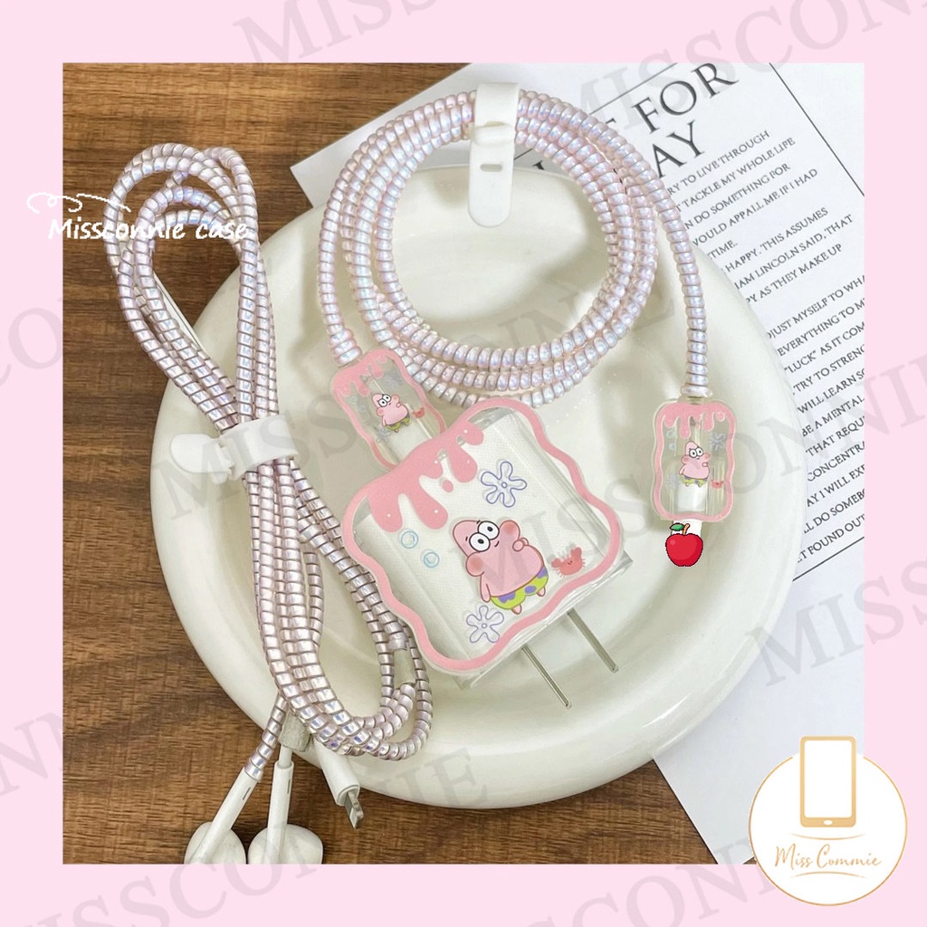 5in1 Wavy Edge Cute Ikatan Simpul Cinta Hati Set Lengan Kabel Data Kompatibel Untuk Apple 18/20W Adaptor Charger Soft Cover Dengan Lovely Strawberry Bear Toy Story Pelindung Gigitan Kabel