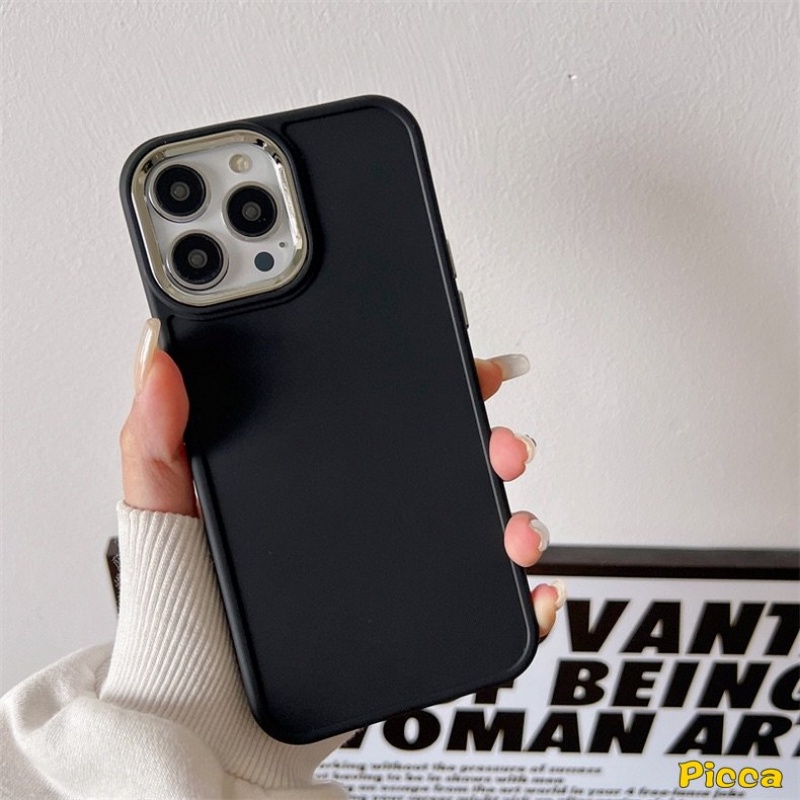 IPHONE Cinta Hati Berlian Warna-Warni Dekorasi Stiker Casing Hitam Kompatibel Untuk Iphone11 13 14 12 Pro MAX XR 7Plus 8Plus 11x XS MAX Mewah Simple Warna Solid Plating Square Cover