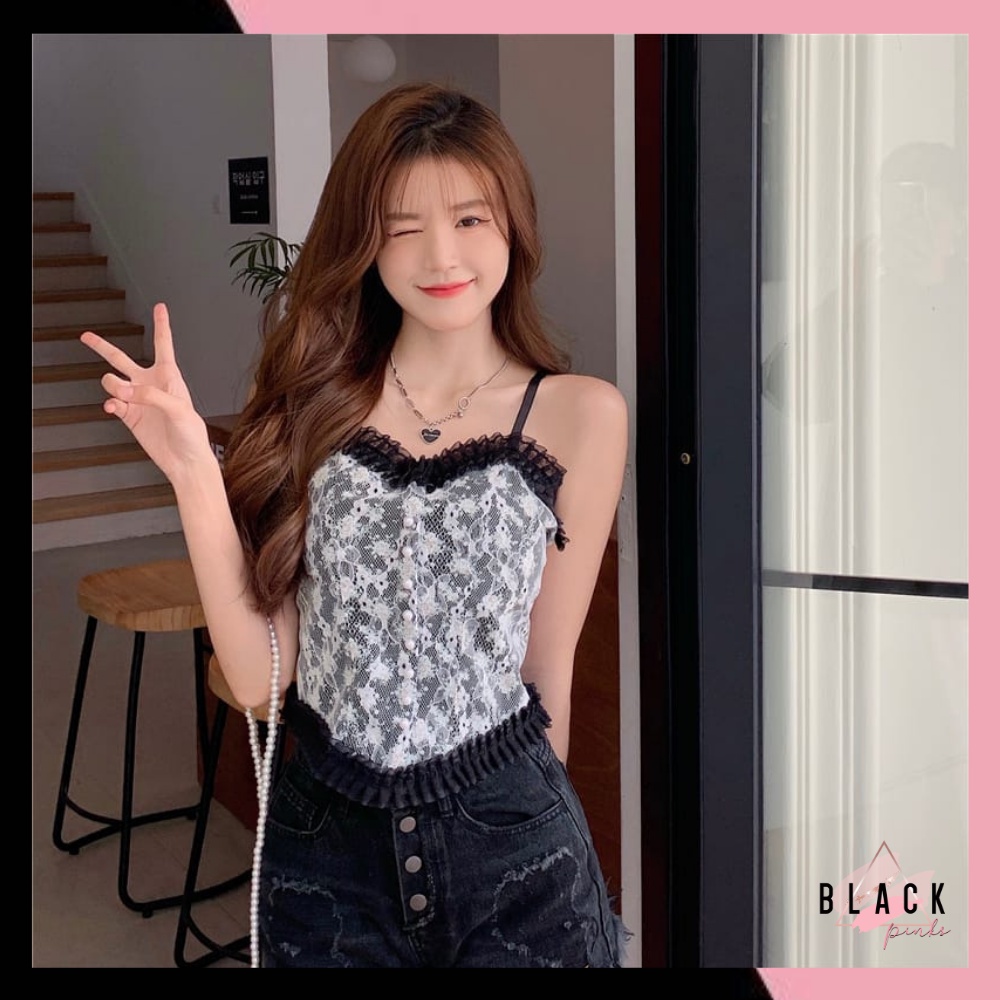 Blackpink Tanktop Kamisol Wanita Atasan Korean Lace Renda Bunga Tanktop Wanita Premium Import 1131