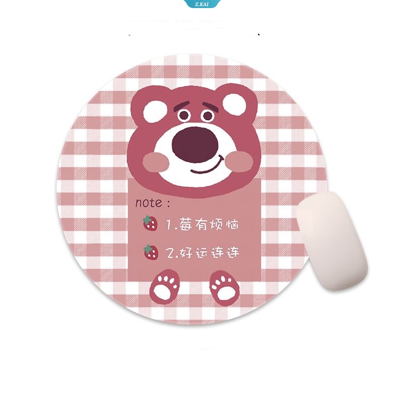 Kawaii Strawberry Bear Lovely Residence Office Gaming Alas Mouse Bulat Anti Slip Laptop PC Mice Pad Mat Alas Mousepad Gaming [ZK]