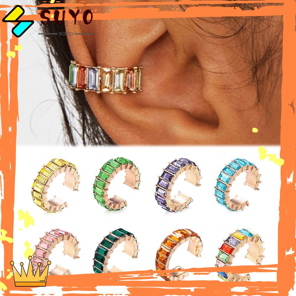 Suyo CZ Cuff Earrings Wanita Pesta Tanpa Tindik Anting Tanpa Tindik Berlian Imitasi Menjuntai Berbentuk C