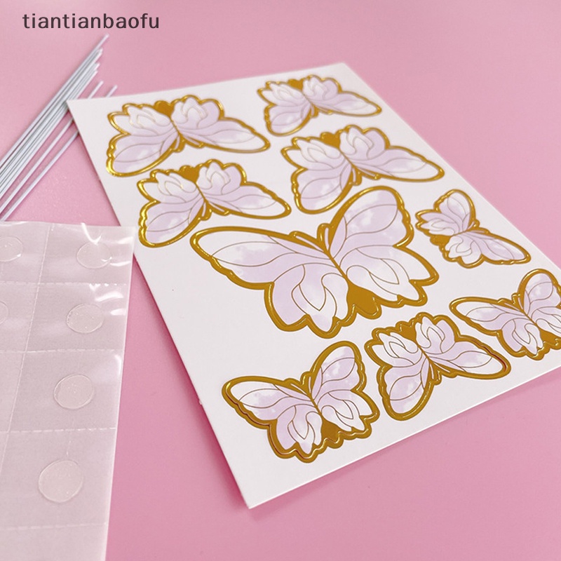 [tiantianbaofu] Stamping Gold Pink Butterfly Hiasan Kue Putri Dessert Cake Decor Butterfly Boutique