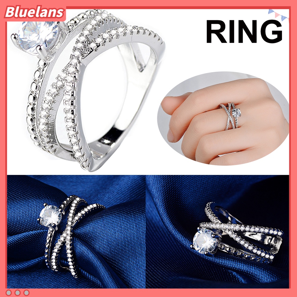 [BLS] Glamour Woman Faux Gemstone Pengantin Pernikahan Pertunangan Cross Cincin Jari Perhiasan
