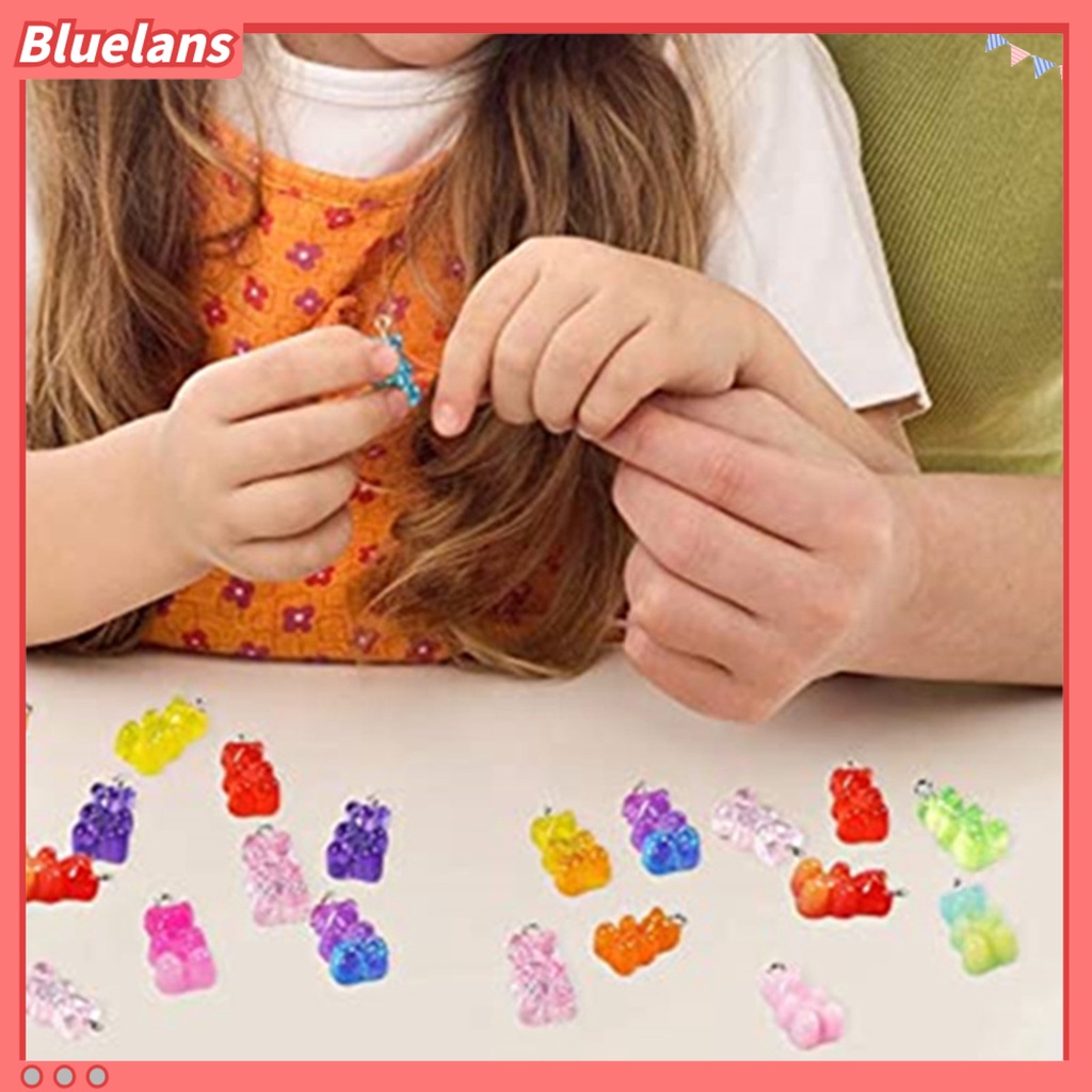 [BLS] Liontin Kalung Indah Kepribadian Logam Geometris All-match Anti-Alergi Dekorasi Resin Permen Warna Kartun Beruang Wanita Kalung Perhiasan Aksesori