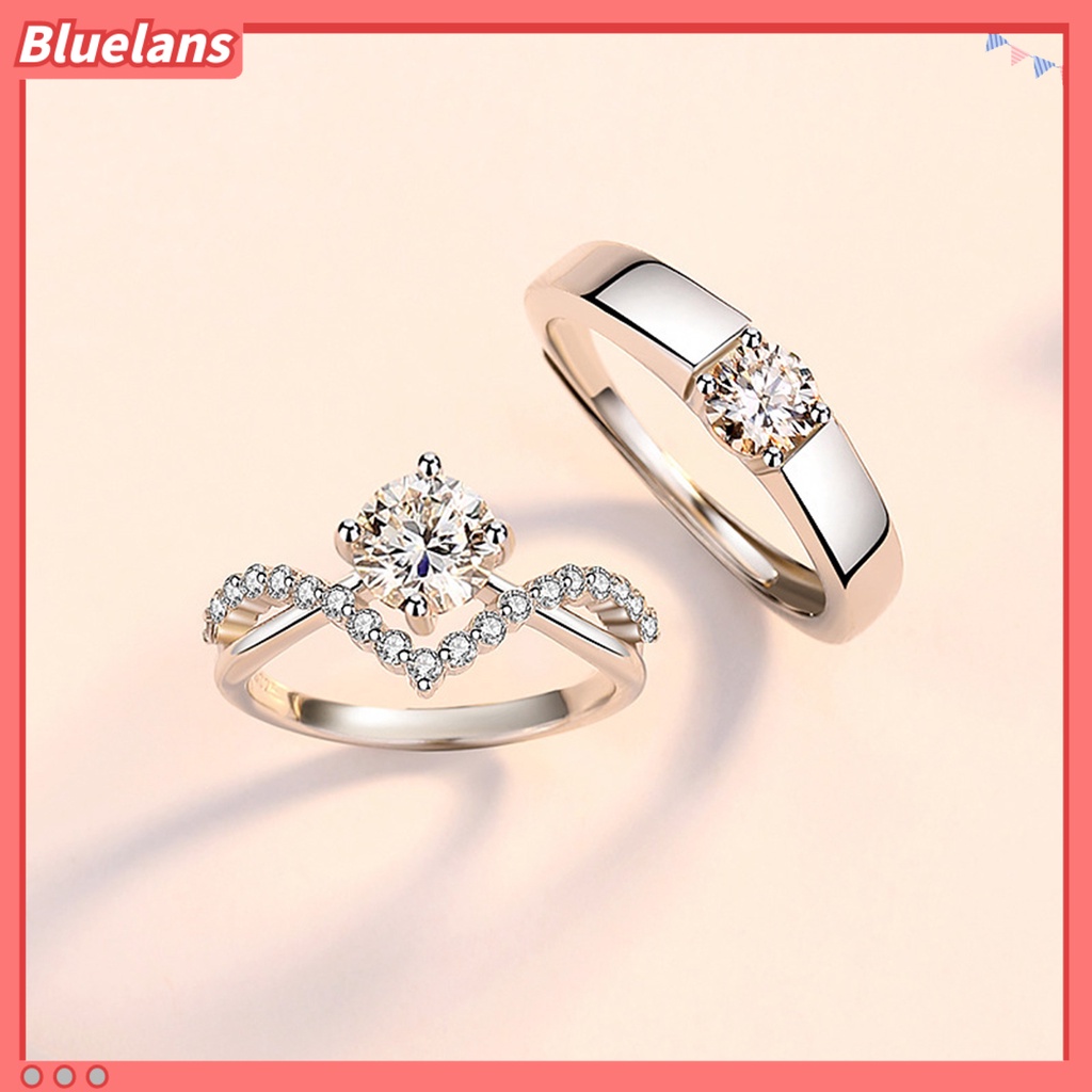 [BLS] Pasangan Cincin Pembukaan Dapat Disesuaikan Mewah Hadiah Pernikahan Berlian Imitasi Berkilau Wanita Pria Cincin Fashion Perhiasan
