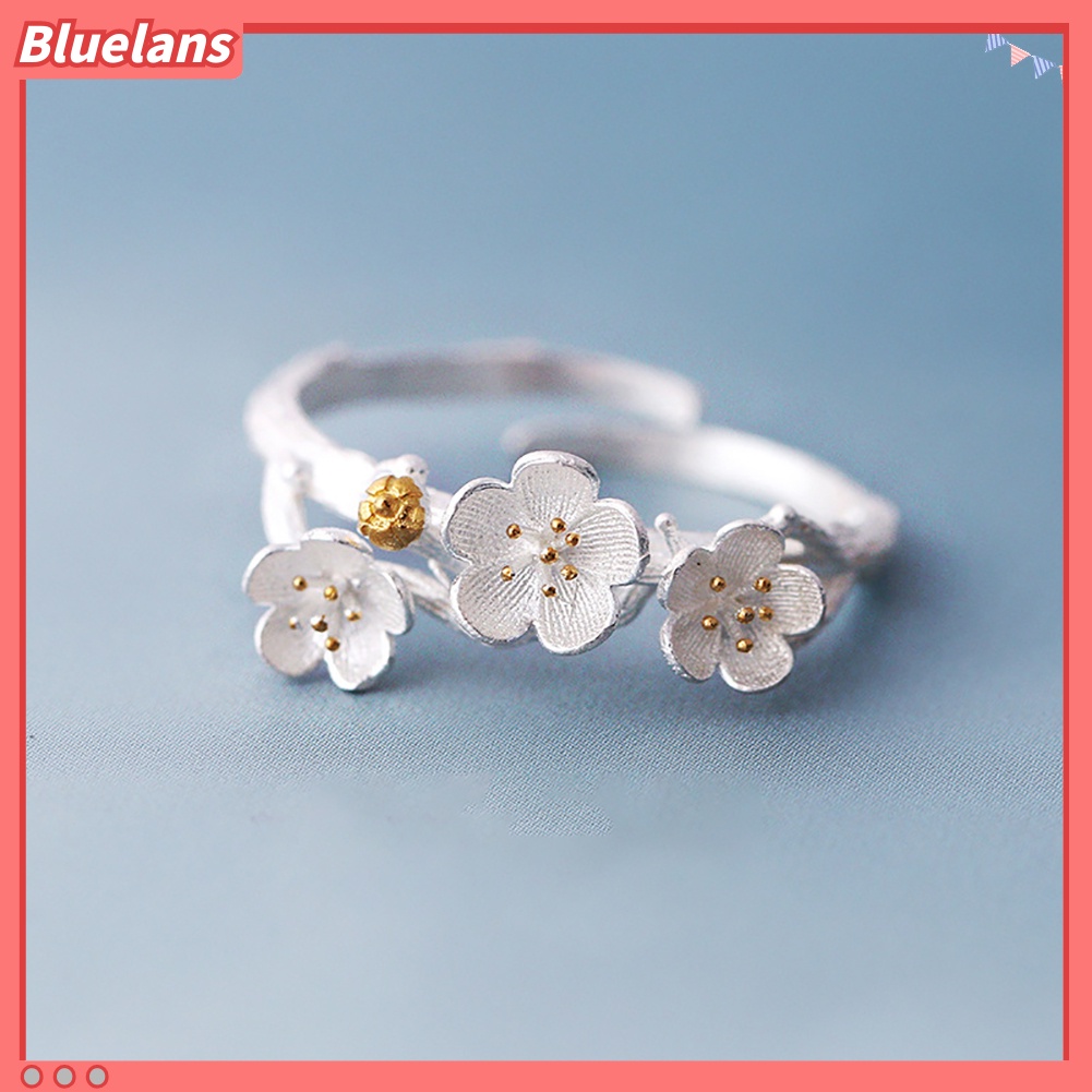[BLS] Mode Plum Blossom Cincin Jari Terbuka Buatan Tangan Bunga Dapat Disesuaikan Perhiasan Wanita