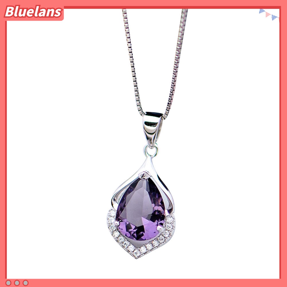 [BLS] Wanita Droplet Faux Amethyst Kalung Klavikula Dekorasi Liontin Perhiasan Hadiah