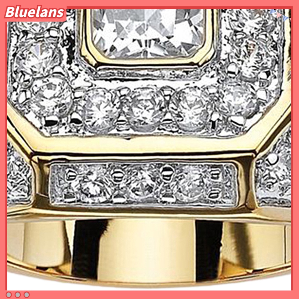 [BLS] Pria Cincin Cubic Zirconia Hip Hop Perhiasan Berkilau Fashion Penampilan Pernikahan Band Ring Untuk Pernikahan