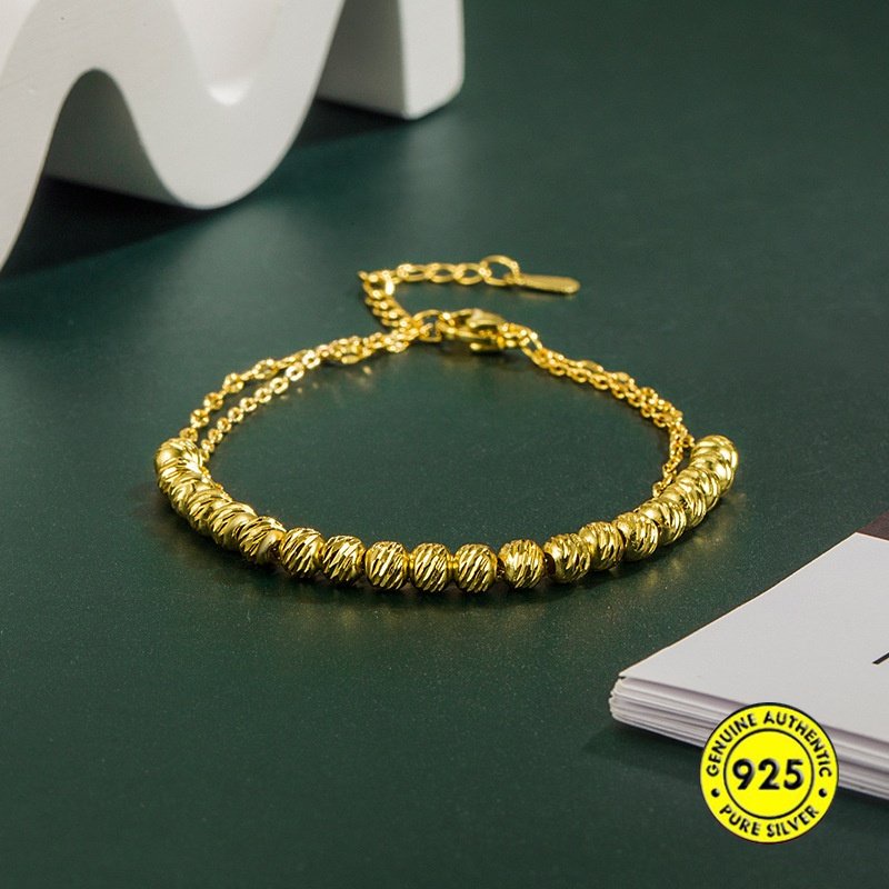 Double Layer Twin Fined Grace Ball Bracelet Gelang Emas Bermutu Tinggi All-Match Gelang Pacar U1862