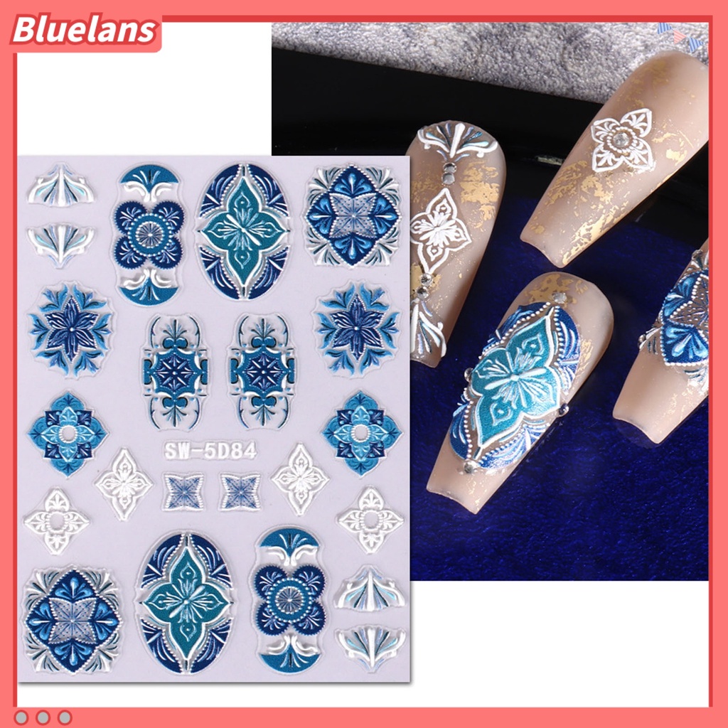 [BLM] 1lembar Stiker Kuku Mudah Tempel Dapat Dilepas Vintage Renda Bunga Desain DIY Banyak Gaya Timbul Slider 5D Nail Decal Nail Salon Aksesoris