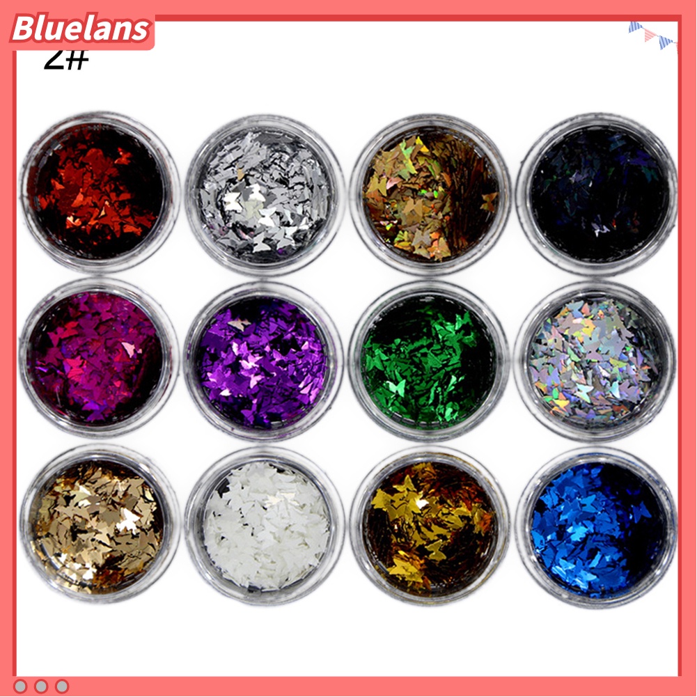 [BLM] 12pcs Banyak Bentuk Glitter Payet Nail Art Tips Decal Stiker Manicure Decor