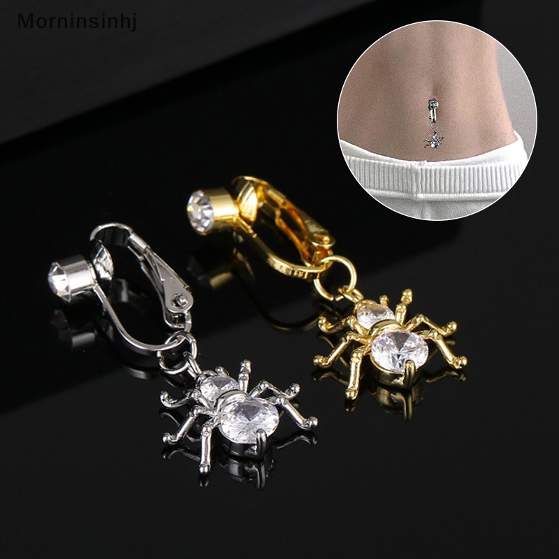 Mornin Sexy Belly Button Ring Free Punching Spider Cincin Pusar Palsu Tanpa Lubang Tembaga Hias Zircon Liontin Untuk Wanita Perhiasan Tubuh id