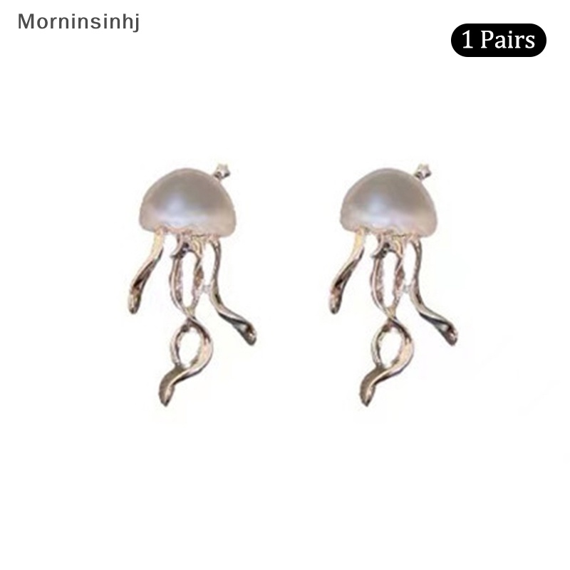 Mornin 1pasang Korea Style Indah Deep-Sea Jellyfish Stud Earrings Fashion Anting Transparan Kristal Frosted Untuk Wanita Perhiasan Hadiah id