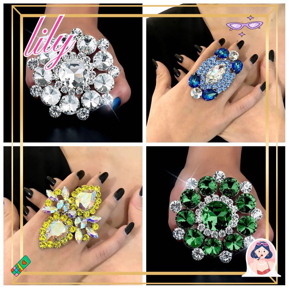 Lily Melebih-Lebihkan Berlian Imitasi Terbuka Cincin Kreatif Hadiah Pernyataan Mewah Perhiasan Fashion Pernikahan Ulang Tahun