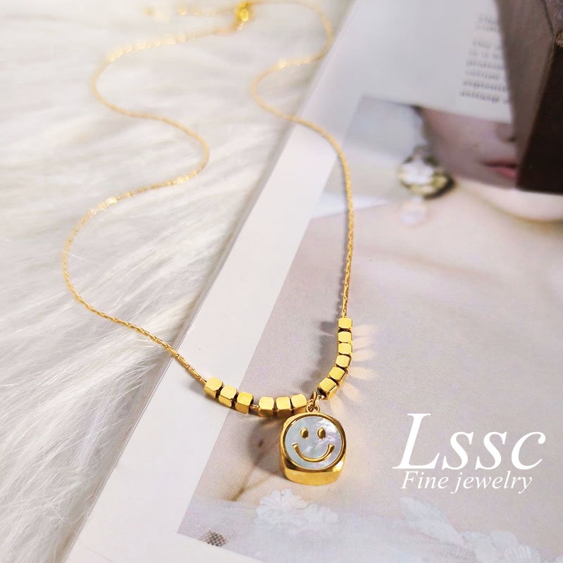 Kalung Titanium Wanita Smile Fashion Korea Aesthetic Cantik Emas 18K Anti Karat Aksesoris Perhiasan