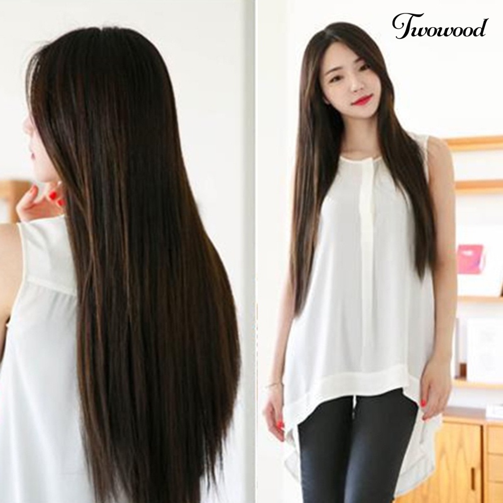 Twowood Wig Hairpiece Wanita Model Midsplit Panjang Lurus Full Untuk Club Pesta Cosplay