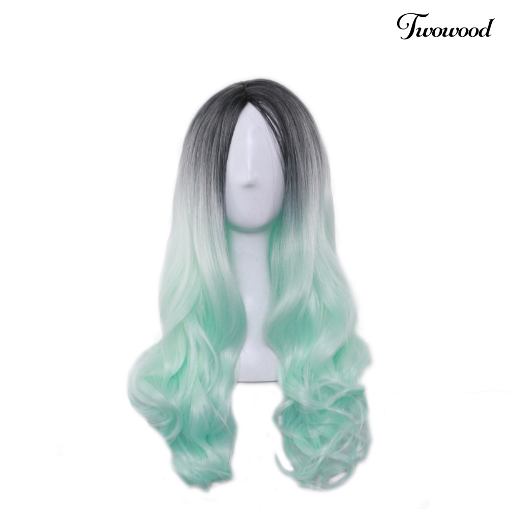 Twowood Charming Gradient Color Panjang Keriting Wanita Rambut Wig Dyed Sintetis Sopak