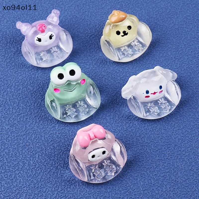 Xo 5Pcs Luminous Sanrio Ornamen Mini Kartun Melody Kayu Manis Kuromi Boneka Mikro Lanskap Dekorasi Rumah Boneka Miniatur Mainan OL