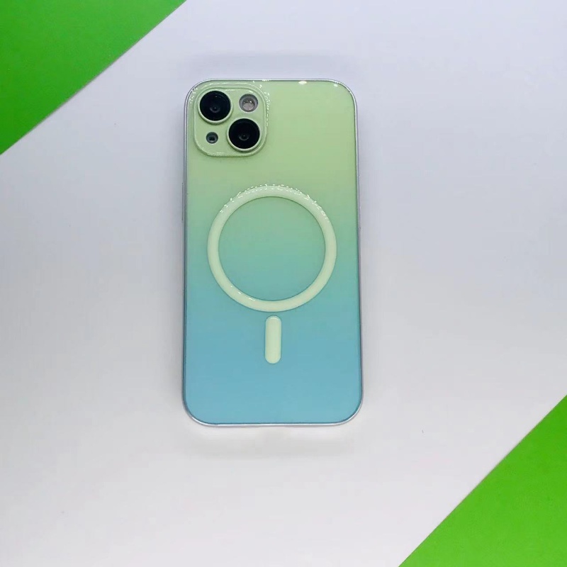 IPHONE Casing Luminous Gradasi Magnetik Cocok Untuk Iphone14 11 13 12 Pro Max Casing Belakang Bemper Pelangi Kontras Mewah