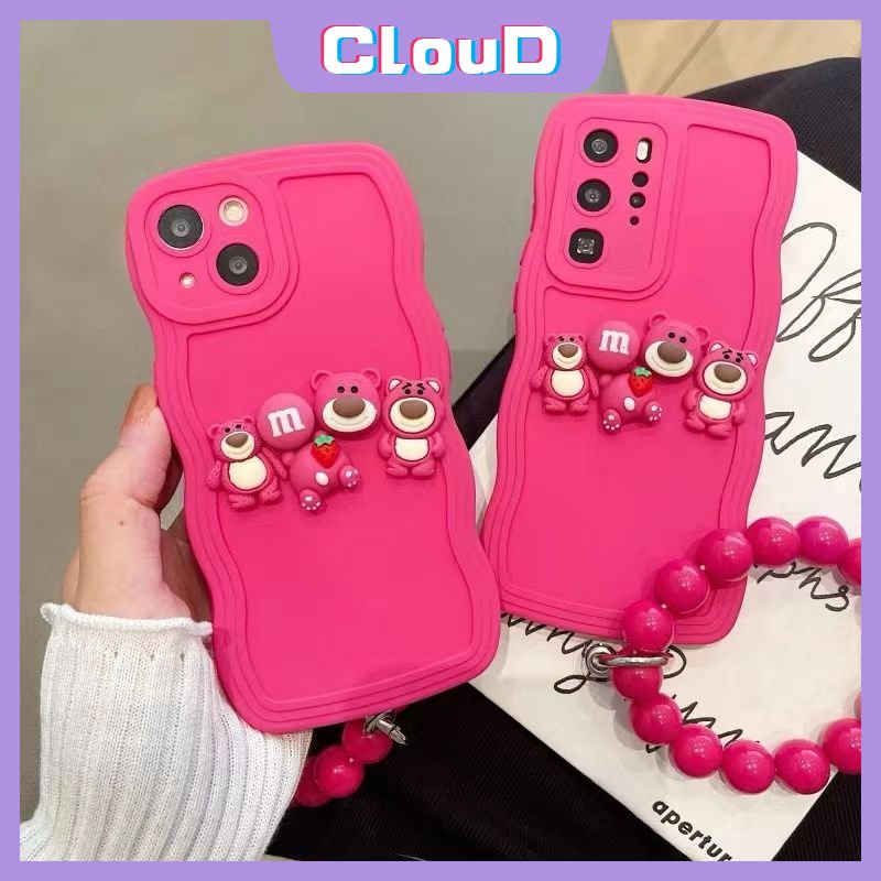 Casing Dekorasi Manyo Lucu 3D Untuk Samsung A13 A32 A12 A04s A04E A50 A03s A53 A02s A34 A52 A50s A20 A52s A22 A11 A33 A31 A30s A51 A04 A21s A14 A23 A54 Casing Tepi Bergelombang Dengan Gelang Manik-Manik