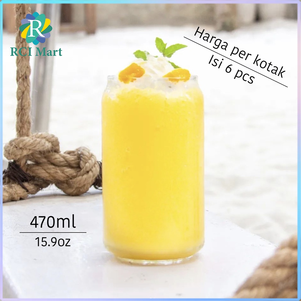 Gelas Kaleng Kaca 6 pcs Kopi Teh Bubble Tea Cafe Can Bulat - RCI Mart