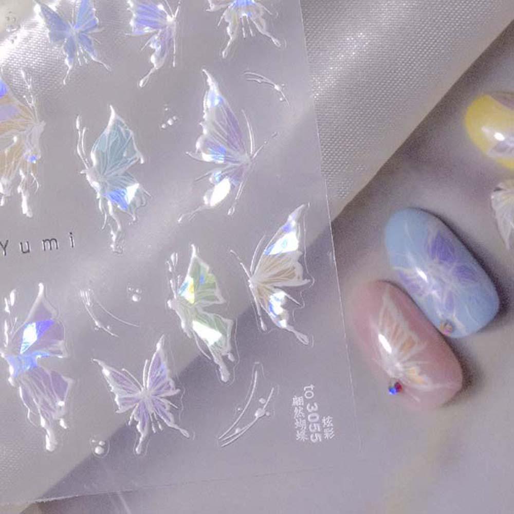 Mxbeauty Stiker Kuku Kupu-Kupu Fashion Ins Style Phantom Butterfly Colorful Star Nail Dekorasi