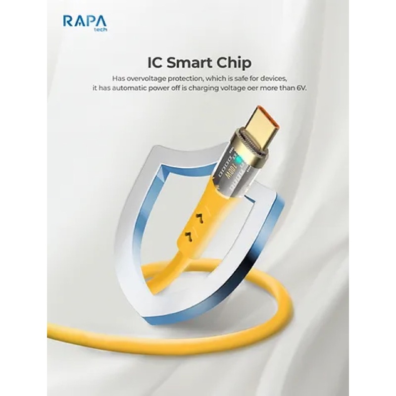 RAPAtech Crystal Kabel Data Usb Type C to Type C Super Fast Charging Up To 100W Speed Data Transmisi 480mbps smart Chip iC Cable Usb C to C original bergaransi