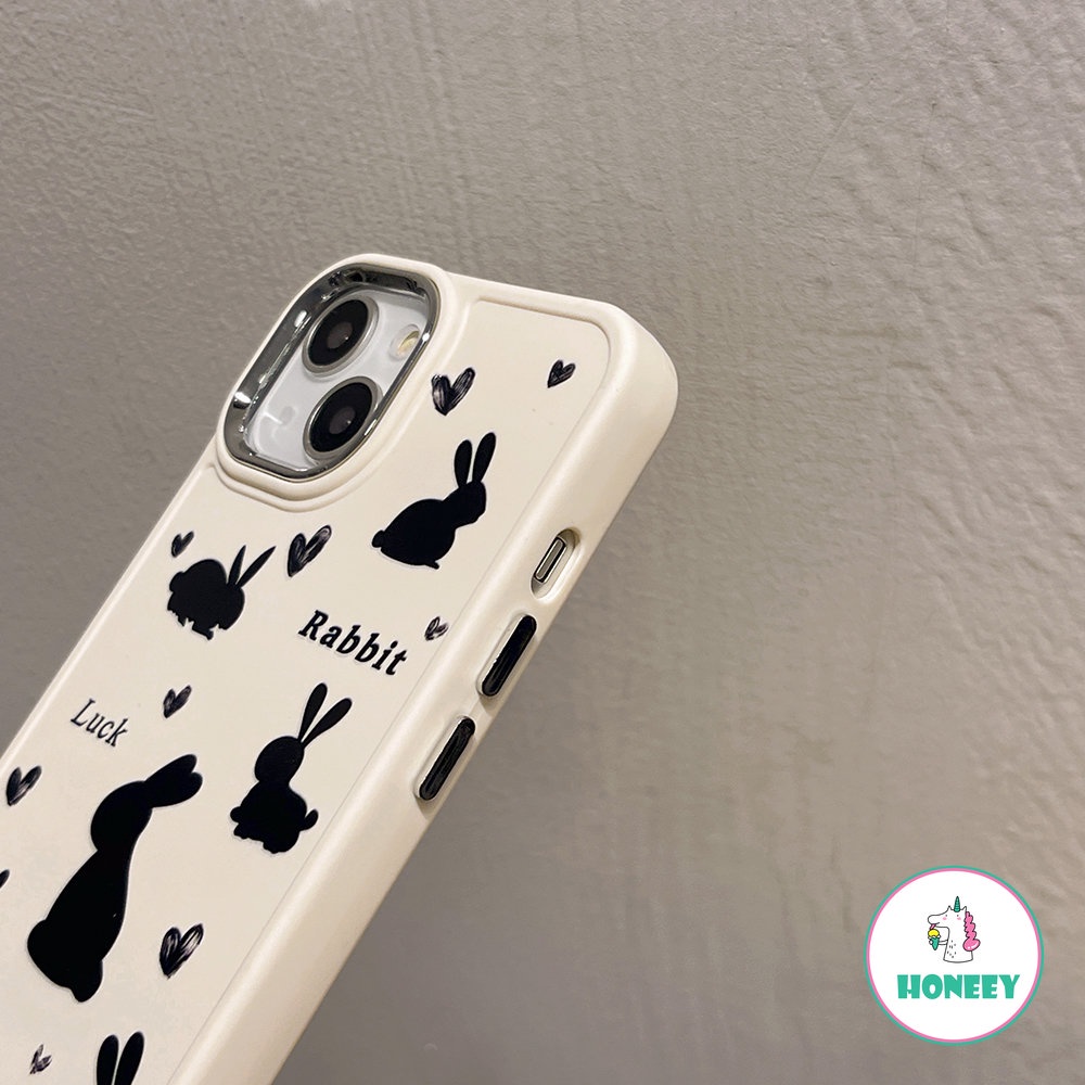 Casing Motif Love Rabbit Full Layar Gaya Untuk iPhone 11 Pro Max12 13 14 Pro Max7 8Plus Xr Xs Motif Hitam Sederhana Shockproof Back Cover